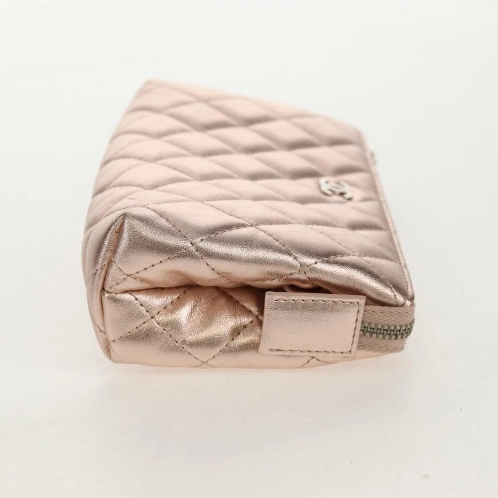 CHANEL Matelasse Pouch Lamb Skin Pink Gold CC Auth 157936M - Picture 6 of 16